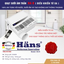 Quạt sưởi nhà tắm Hans HA-R điều khiển từ xa
