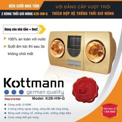 Đèn sưởi nhà tắm Kottmann 2 bóng có quạt K2B-HW-G