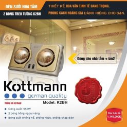 Đèn sưởi nhà tắm Kottmann 2 bóng treo tường – K2BH